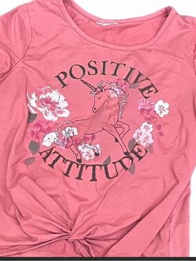 Vintage Style Justice Pink
Unicorn Baby Tee XS Positive Attitude Knotted Front